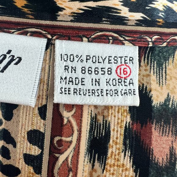 VINTAGE Yves St. Clair Button Down Shirt Top Leopard Print Long Sleeves Size 16 - Picture 8 of 9